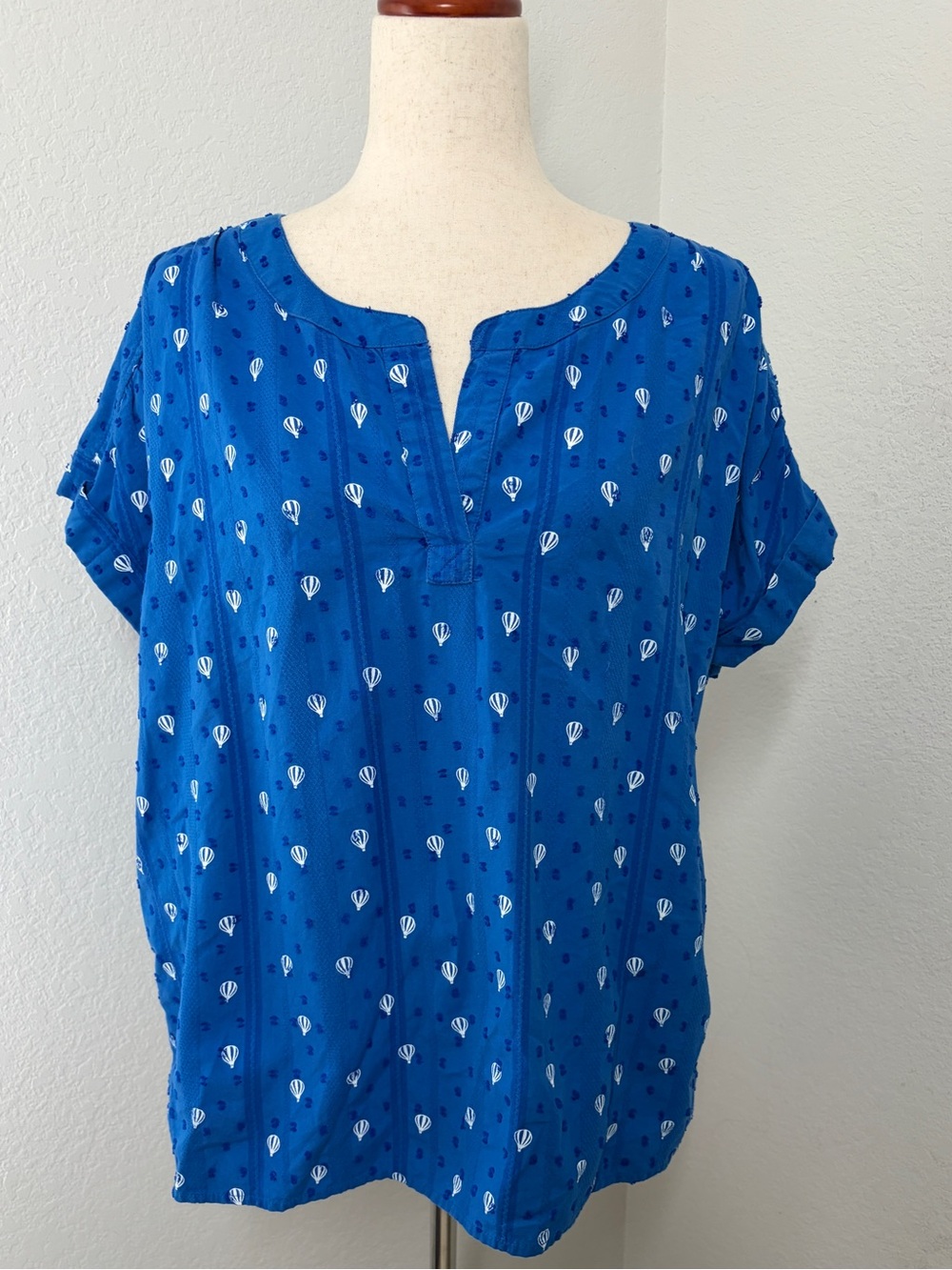 Style & Co women’s XL Blue Hot Air Balloon Print Top Cotton Blend Popover Boho